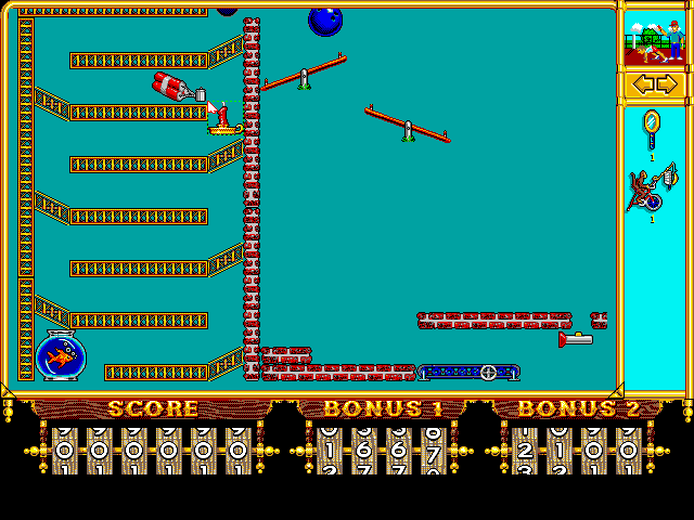Even More! Incredible Machine, The IBM PC/Compatibles Screenshot: Placing pieces in the puzzle; this probably won't help me I'm guessing...