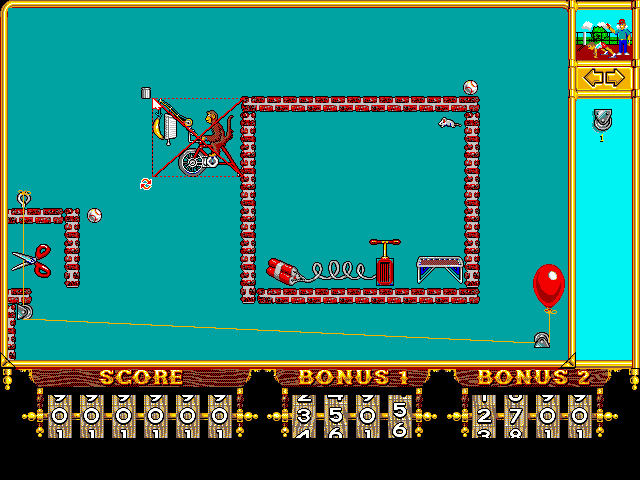 Even More! Incredible Machine, The IBM PC/Compatibles Screenshot: A red X appears when you can't place a piece in the selected location.