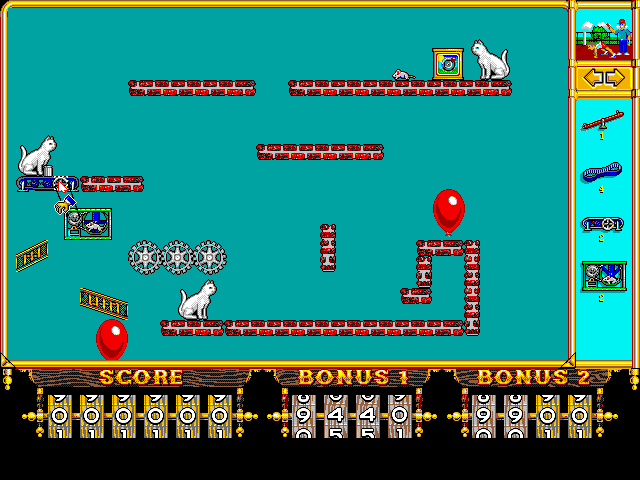 Even More! Incredible Machine, The IBM PC/Compatibles Screenshot: Each puzzle gives you a baffling list of objects to use.