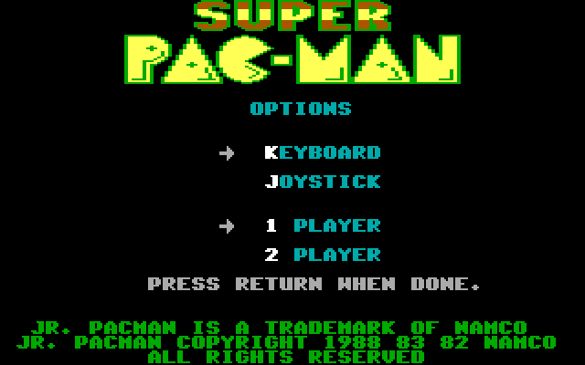 Super Pac-Man IBM PC/Compatibles Screenshot: Title screen (v3.04).