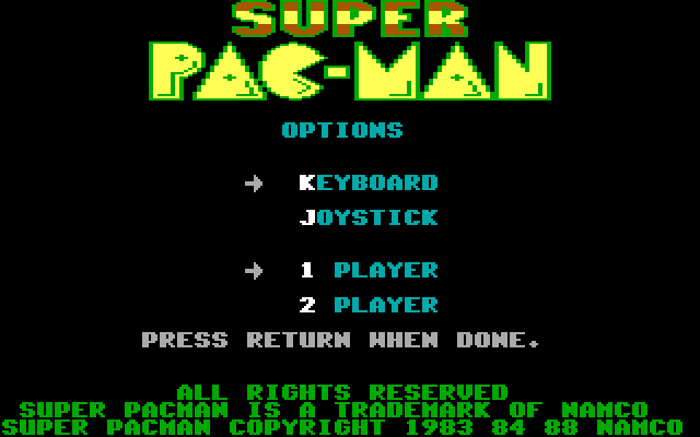 Super Pac-Man IBM PC/Compatibles Screenshot: Title screen (v4.00).