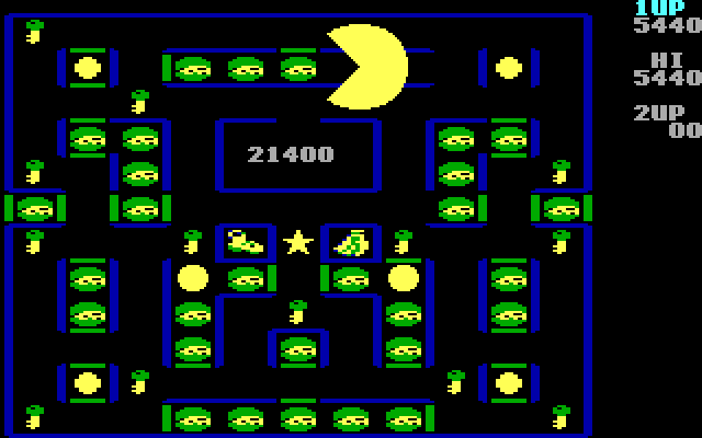 Super Pac-Man IBM PC/Compatibles Screenshot: Eat everything in sight on the bonus round!