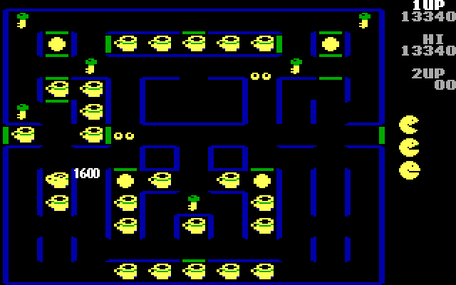 Super Pac-Man IBM PC/Compatibles Screenshot: Earn 1600 points for eating the fourth ghost...