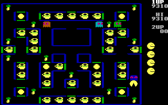 Super Pac-Man IBM PC/Compatibles Screenshot: The blue ghost caught me!
