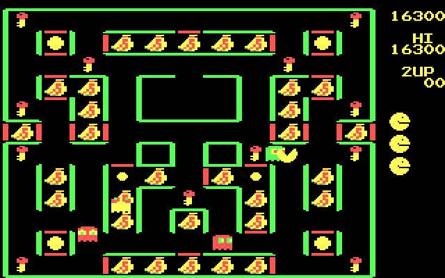 Super Pac-Man IBM PC/Compatibles Screenshot: Oh no, the green ghost caught me!