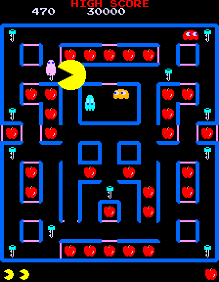 Super Pac-Man Arcade Screenshot: You don't need to worry about the ghosts as Super Pac-Man...