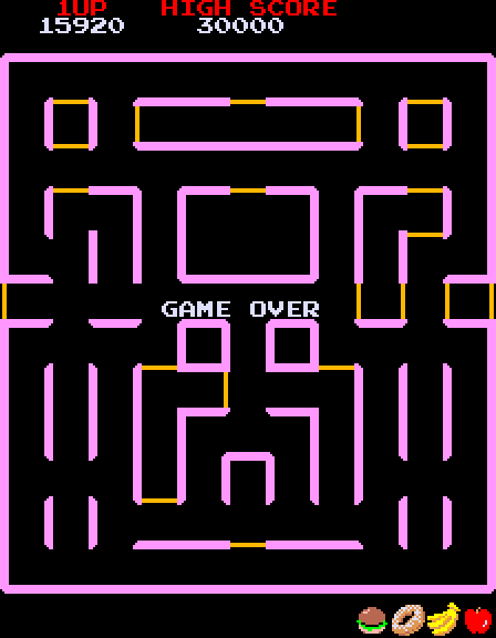 Super Pac-Man Arcade Screenshot: Game over.