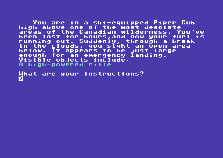 Adventure Quest IV Commodore 64 Screenshot: Yukon - game start.