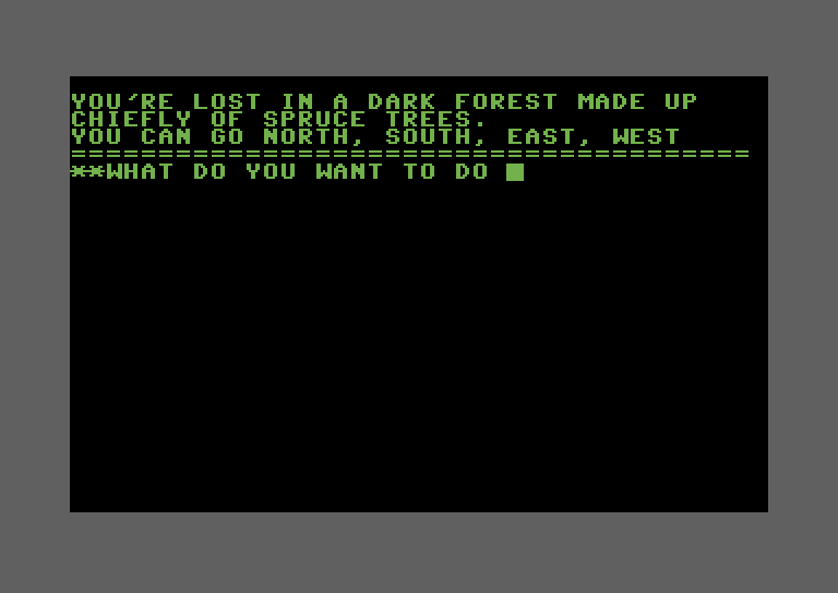 Adventure Quest IV Commodore 64 Screenshot: Sorcerer's Castle - I'm lost in a forest.