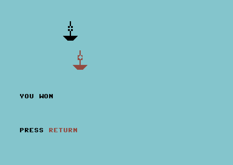Adventure Quest IV Commodore 64 Screenshot: Lost at Sea - I won the race!