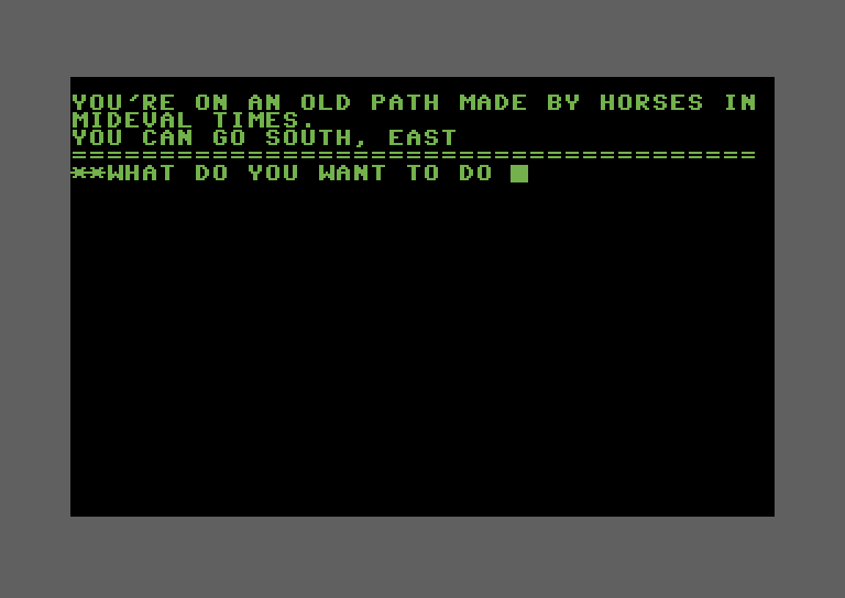 Adventure Quest IV Commodore 64 Screenshot: Sorcerer's Castle - game start.