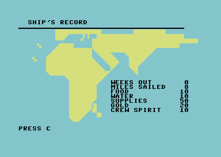Adventure Quest IV Commodore 64 Screenshot: Lost at Sea - ship's record...