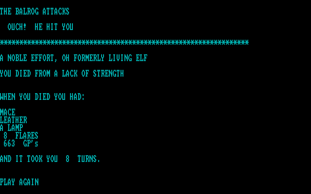 Adventure Quest IV IBM PC/Compatibles Screenshot: Amulet of Yendor - Game over.