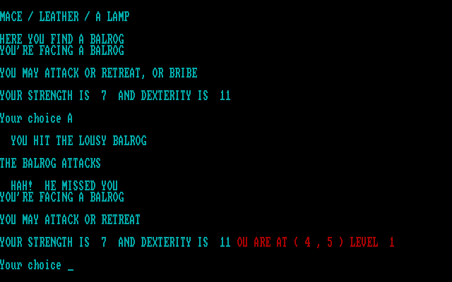 Adventure Quest IV IBM PC/Compatibles Screenshot: Amulet of Yendor - A balrog attacks!