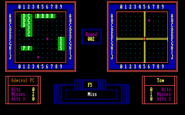 Adventure Quest IV IBM PC/Compatibles Screenshot: Computer Battleship - I missed!