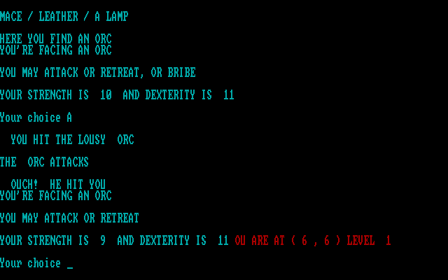 Adventure Quest IV IBM PC/Compatibles Screenshot: Amulet of Yendor - the orc attacks!