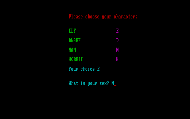 Adventure Quest IV IBM PC/Compatibles Screenshot: Amulet of Yendor - Game start, choose your character...