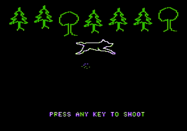 Adventure Quest IV Apple II Screenshot: Wagons West - Defend yourself from wild animals.