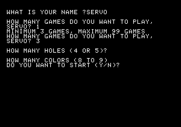 Adventure Quest IV Apple II Screenshot: Mindmaster - Setting up a new game.