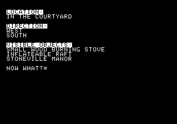 Adventure Quest IV Apple II Screenshot: Stoneville Manor - Found some objects, are they useful?