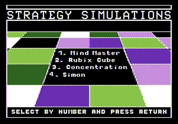 Adventure Quest IV Apple II Screenshot: Side A title screen and menu.