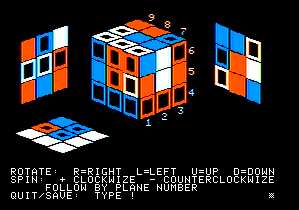 Adventure Quest IV Apple II Screenshot: Rubix Cube - Attempting to solve the cube...