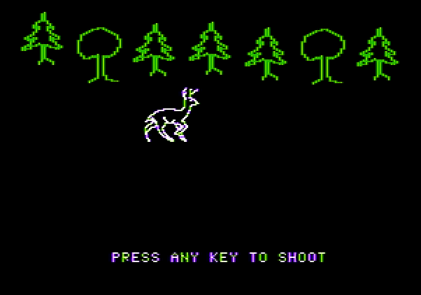 Adventure Quest IV Apple II Screenshot: Wagons West - Attempting to hunt deer...