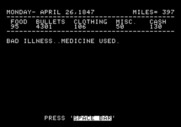 Adventure Quest IV for Apple II - Wagons West - Bad illness...