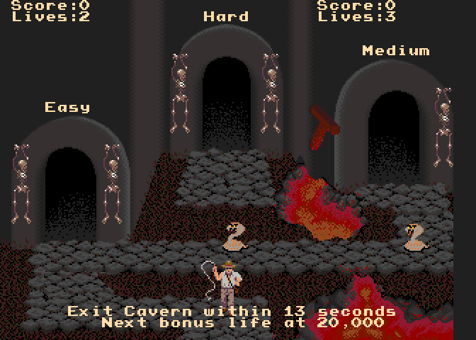 Indiana Jones and the Temple of Doom Arcade Screenshot: Game start; choose a difficulty level.