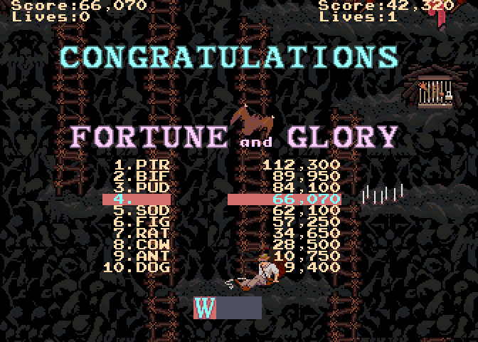 Indiana Jones and the Temple of Doom Arcade Screenshot: A new high score!