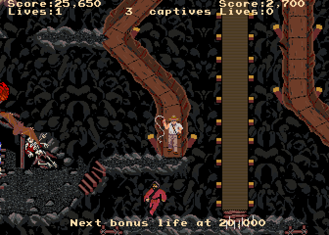 Indiana Jones and the Temple of Doom Arcade Screenshot: You can slide down the chutes, but not walk up them...