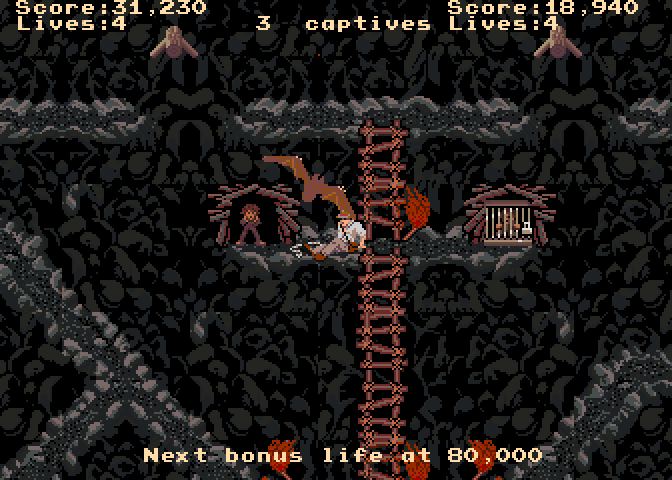 Indiana Jones and the Temple of Doom Arcade Screenshot: A giant bat got me!