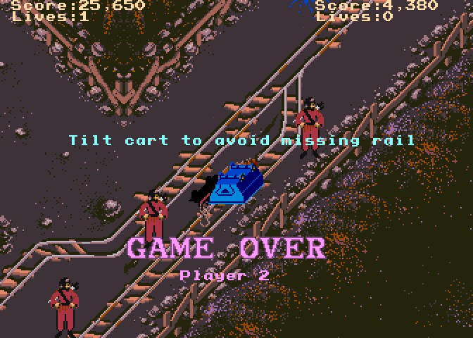 Indiana Jones and the Temple of Doom Arcade Screenshot: Crash! And game over...