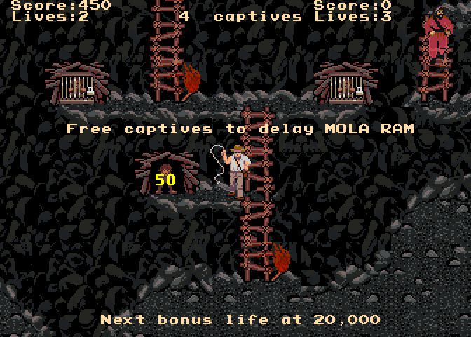 Indiana Jones and the Temple of Doom Arcade Screenshot: Freeing captives...