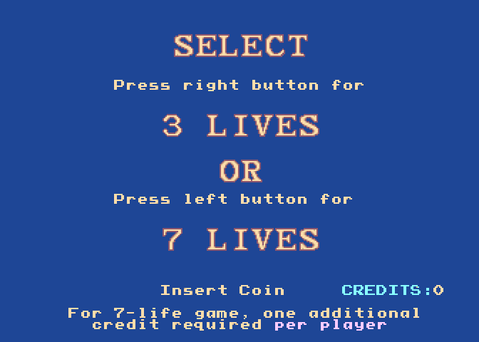 Indiana Jones and the Temple of Doom Arcade Screenshot: You can choose to start with either 3 or 7 lives.