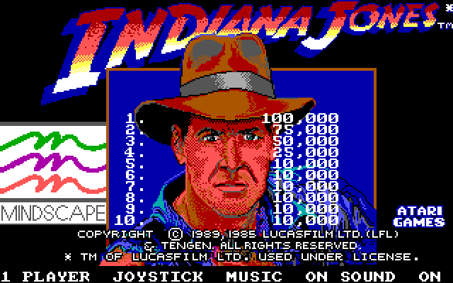 Indiana Jones and the Temple of Doom IBM PC/Compatibles Screenshot: High scores.