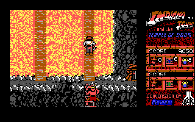 Indiana Jones and the Temple of Doom IBM PC/Compatibles Screenshot: Don't fall in the lava when crossing this bridge!