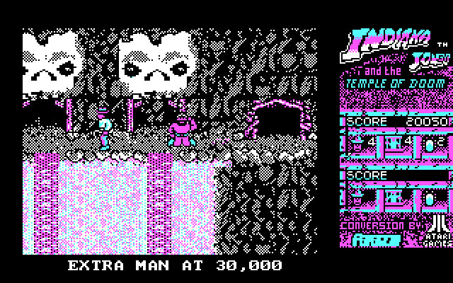 Indiana Jones and the Temple of Doom IBM PC/Compatibles Screenshot: Guard knocked out, time to escape!