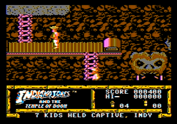 Indiana Jones and the Temple of Doom Apple II Screenshot: Walking along one of the conveyor belts.