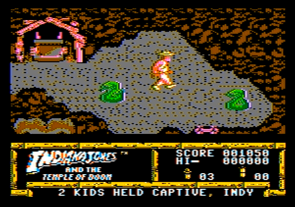Indiana Jones and the Temple of Doom Apple II Screenshot: There's the entrance to the mine cart chase!
