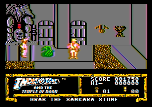 Indiana Jones and the Temple of Doom Apple II Screenshot: Watch out for that trap door, or you might fall into the lava!