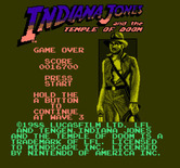 Indiana Jones and the Temple of Doom for NES / Famicom - Game over.