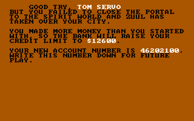 Ghostbusters IBM PC/Compatibles Screenshot: Good try...but not quite!