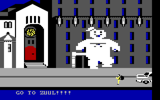 Ghostbusters IBM PC/Compatibles Screenshot: Can you sneak past the marshmallow man?