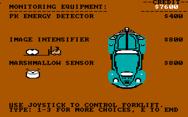 Ghostbusters IBM PC/Compatibles Screenshot: Adding a few optional extras to my car.