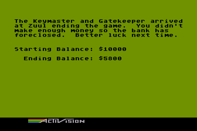 Ghostbusters Atari 8-bit Screenshot: Here's one way to lose the game...
