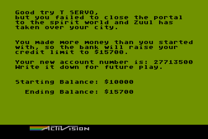 Ghostbusters Atari 8-bit Screenshot: Almost made it...I'll need to try again!