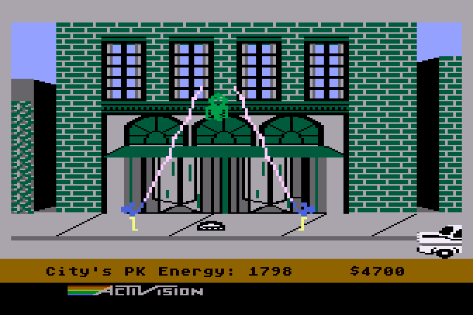 Ghostbusters Atari 8-bit Screenshot: Slowly trapping the ghost...