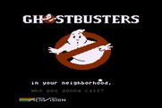 Ghostbusters for Atari 8-bit - Title screen with the theme song lyrics below.