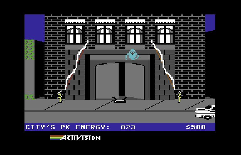 Ghostbusters Commodore 64 Screenshot: Trying to catch a ghost!